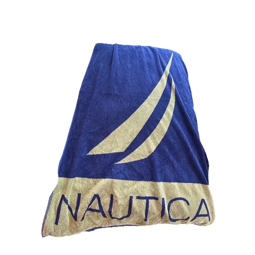 Vintage Nautica Beach Collection Bath Beach Towel Blue Green 34